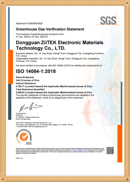 Cina Dongguan Ziitek Electronical Material and Technology Co., Ltd Sertifikasi